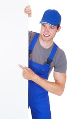 Male Worker Holding Blank Placard