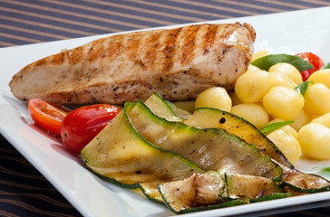 Grilled chicken breast w grilled aubergine and gnochi