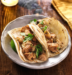 authentic mexican tacos with chicken and cilantro