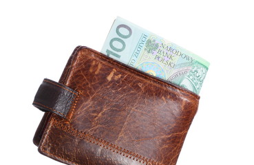 Economy and finance. Wallet with polish banknote isolated