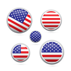 american flag buttons set isolated on white background