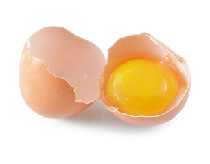 Broken egg isolated on white background