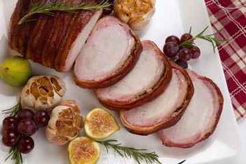 Bacon-wrapped Pork Loin with Fruits