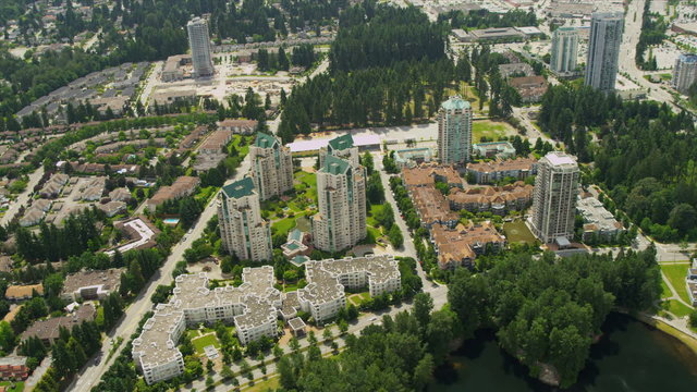 Aerial city view Vancouver suburbs apartments 