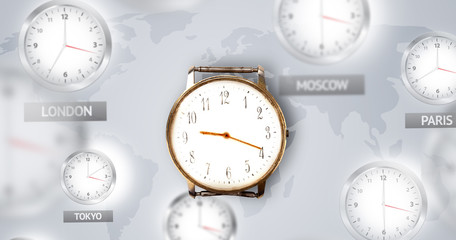 Clocks and time zones over the world concept