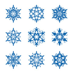 Set of ornamental snowflakes isolated on white
