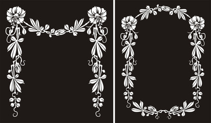 blooming flower frame, lack & white border