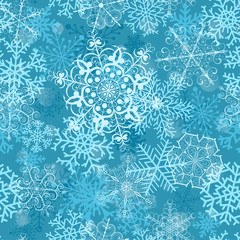 Christmas seamless pattern with snowflakes on turquoise