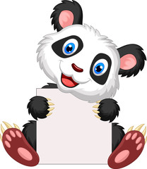 Obraz premium Cute panda cartoon holding blank sign