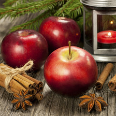 christmas lantern with apples and spices