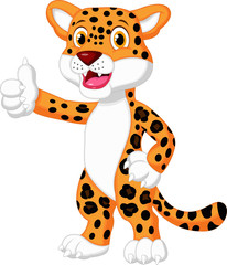 Cute leopard cartoon giving thumb up