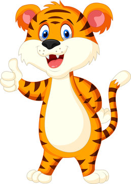 Cute tiger cartoon thumb up