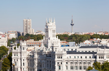 Fototapeta na wymiar Closeup of Palacio de Comunicaciones and facade, Madrid, Spain