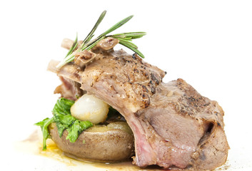 braised ribs calf in sauce with vegetables