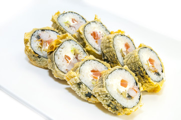 Japanese sushi seafood on a white background