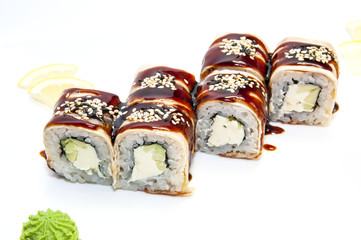 Japanese sushi seafood on a white background