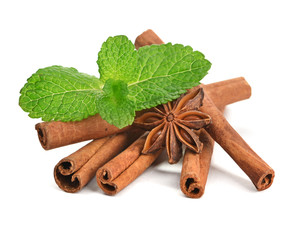Sticks of cinnamon with mint and anise