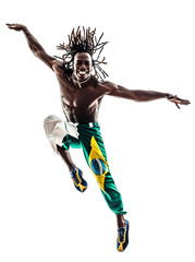 brazilian  black man dancer dancing jumping  silhouette - obrazy, fototapety, plakaty