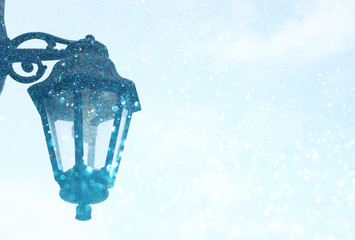 vintage street lamp and snow