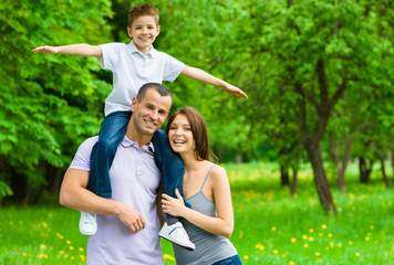 Happy family of three