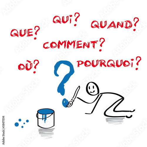"questions, que, qui, quand, comment, o , pourquoi" Stockfotos und