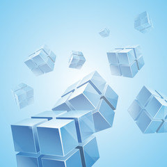 Flying blue transparent cubes background