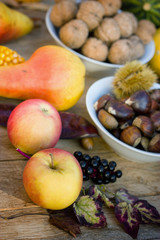 Naklejka na ściany i meble Autumn fruits on the table