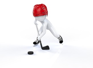 3d man in red hockey helmets, skating on a white background.