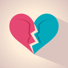 Illustration of male and female face and symbol with heart