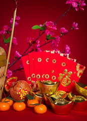 Chinese new year festival decorations, ang pow or red packet and