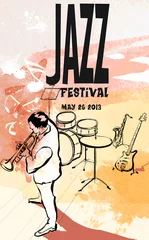 Foto op Plexiglas Jazz poster with trumpeter © Isaxar