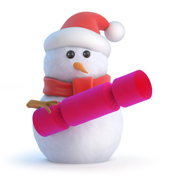Santa Snowman pulls a cracker