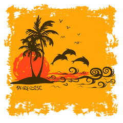Fototapeta na wymiar Summer illustration with tropical island