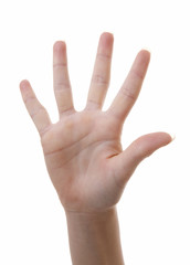 Hand is counting number 5 over white background