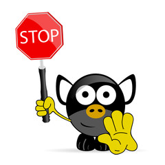 sweet and cute pig with sign stop vector