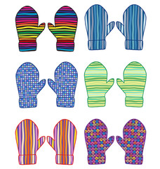 Collection of mittens with bright geometric ornament