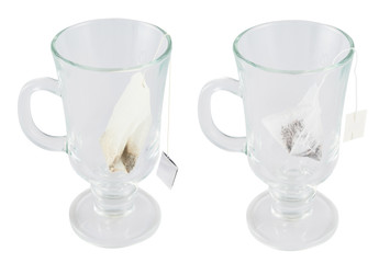 Glass teacup with a tea bag inside