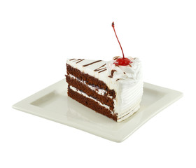 Black forest cake on white plate