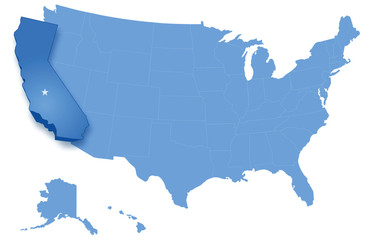 Map of United States with states where California is pulled-out