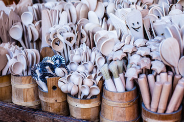 Carved cups, spoons, forks and other utensils of wood