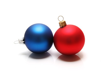 Red and blue christmas balls isolated on white background