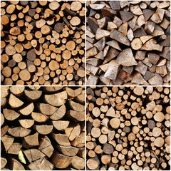 set of different wood logs background