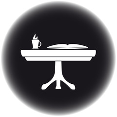 table icon with coffee cup and book silhouette