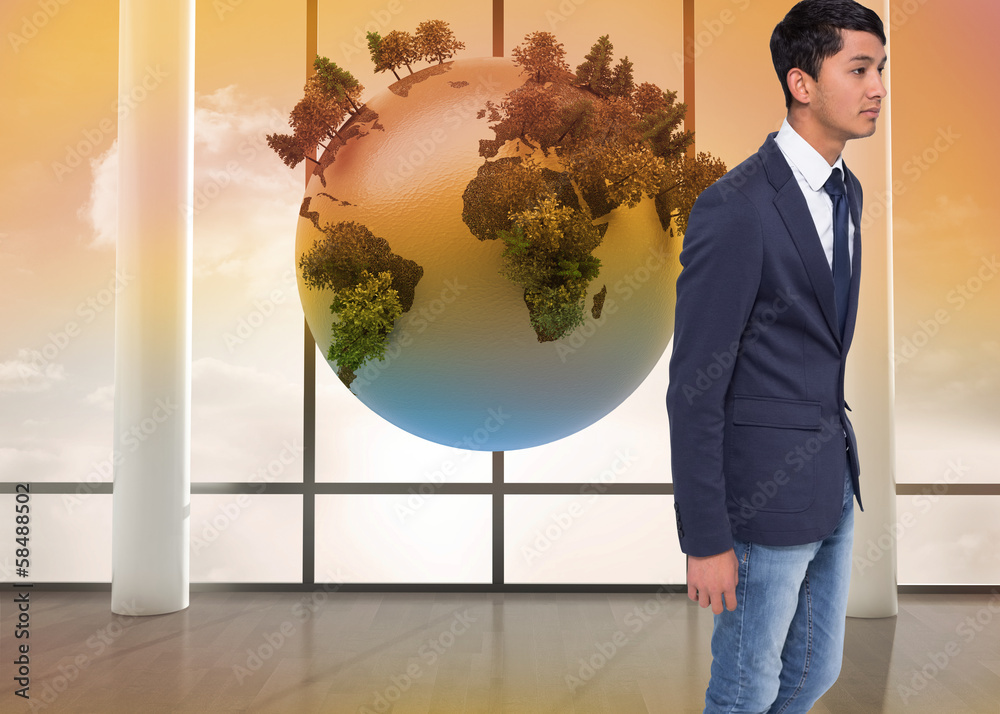 Aufkleber composite image of unsmiling casual businessman walking