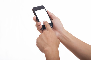 Mobile phone, white background.