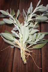 Sage leaves on wooden table