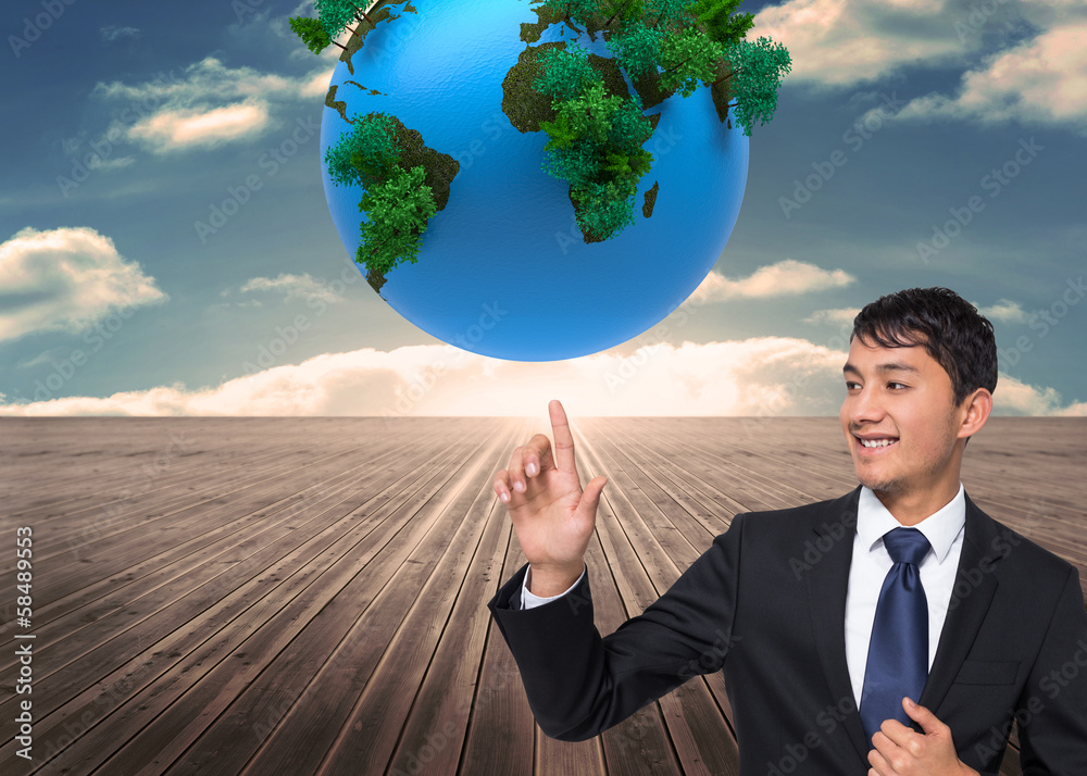 Poster composite image of smiling businessman touching