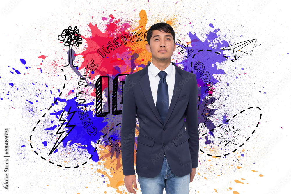 Poster composite image of unsmiling casual businessman walking