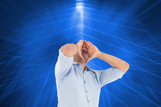 Composite image of shouting casual man standing