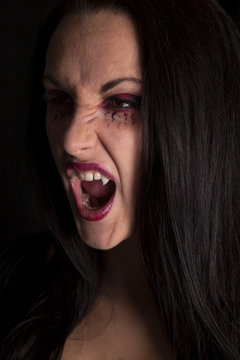 woman vampire look side close